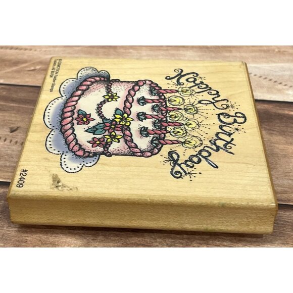 COMOTION # 2409 BIRTHDAY CAKE WOOD MOUNTED RUBBER STAMP - Picture 6 of 6
